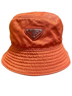 Prada Re-Nylon Orange Bucket Hat with Triangle Logo